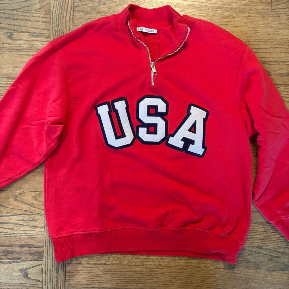 ZARA USA Quarter-Zip Sweatshirt – Red – Women's Size M